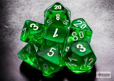 Chessex Translucent Mini-Polyhedral Green/white 7-Die Set