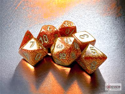 Chessex Glitter Mini-Polyhedral Tärningsset i Guld/Silver