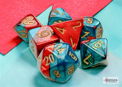 Chessex Gemini Mini-Polyhedral Red-Teal/Guld 7-Tärningsset