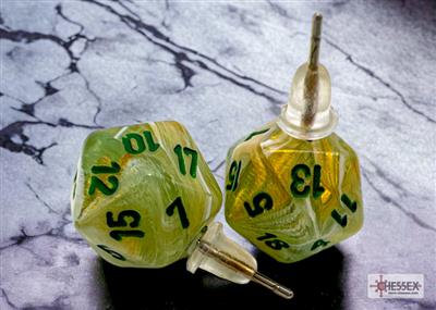 Chessex Stud Örhängen Marble Green Mini-Poly d20 Pair