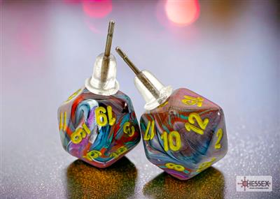 Chessex Stud Earrings Festive Mosaic Mini-Poly d20 Pair