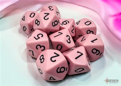 Chessex Opaque Pastel Pink/black Set of Ten d10s