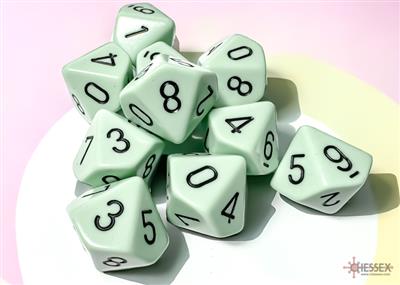 Chessex Opaque Pastel Green/Black d10 Dice Set – 10 Pieces