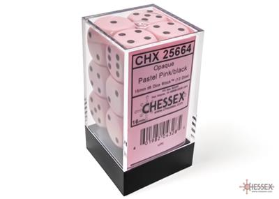 Chessex Opaque Pastel Pink/black 16mm d6 Dice Block (12 dice)