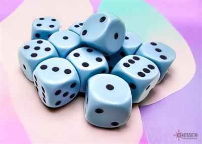 Chessex Opaque Pastel Blue/black 16mm d6 Dice Block (12 dice)