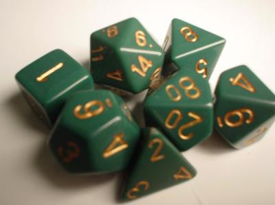 Chessex Opaque Polyhedral 7-Die Sets - Dusty Green w/gold