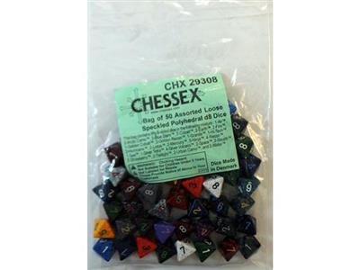 Chessex Spottade Påsar med 50 Assorterade Tärningar - Lösa Spottade Polyhedral d8 Tärningar