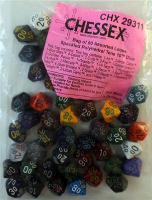 Chessex Speckled Bags of 50 Asst. Dice - Loose Speckled Poly Tens 10 Dice