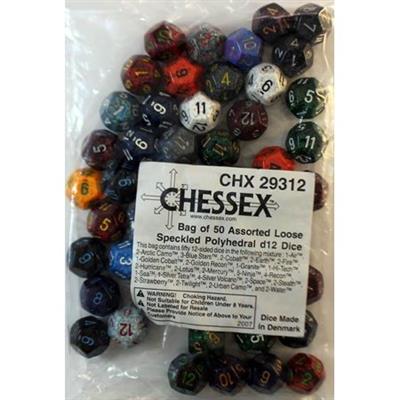 Chessex Speckled Bags of 50 Asst. Dice - Loose Speckled Polyhedral d12 Dice