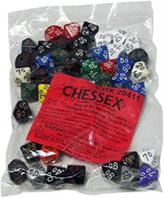 Chessex Opaque Bags of 50 Asst. Dice - Loose Opaque Poly. Tens 10 Dice