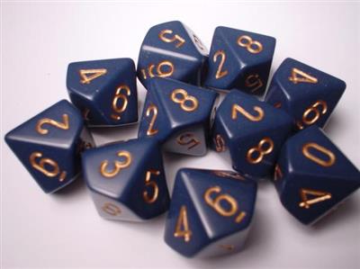 Chessex Opaque Polyhedral Tärningsset d10 - Dusty Blue/Guld