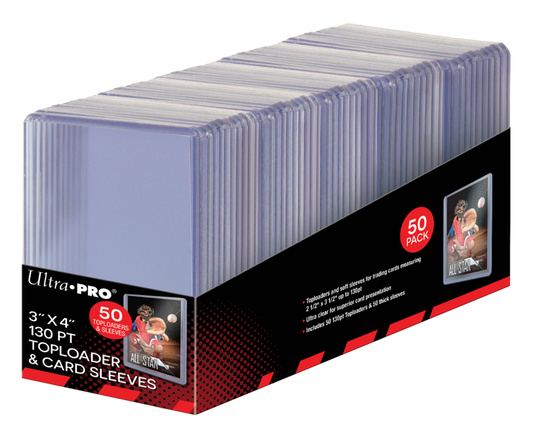 UP - 3" X 4" Super Thick 130PT Toploader with Thick Card Sleeves 50ct