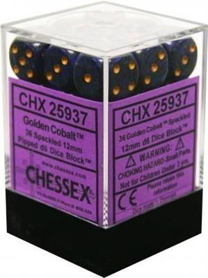 Chessex Speckled 12mm d6 Dice Blocks with Pips (36 Dice) - Golden Cobalt