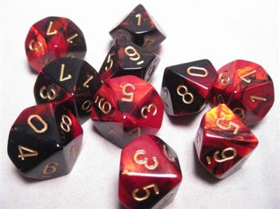 Chessex Gemini Polyhedral Ten d10 Sets - Black-Red w/gold