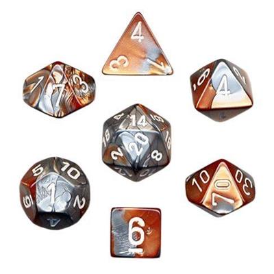 Chessex Gemini Polyhedral 7-Die Set - Copper-Steel med vit