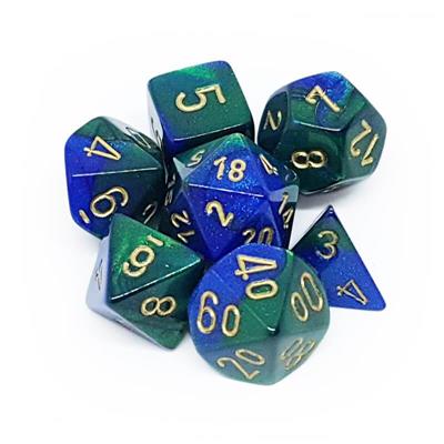 Chessex Gemini Polyhedral 7-Die Set - Blå-Grön med Guld