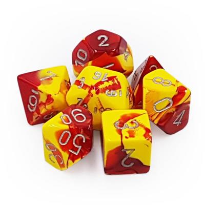 Chessex Gemini Polyhedral 7-Die Set - Red-Gul med Silver