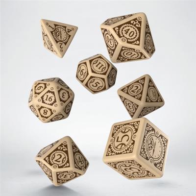 Steampunk Clockwork Beige & Brown Dice Set (7)