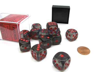 Chessex Translucent 16mm d6 with pips Dice Blocks (12 Dice) - Smoke w/red