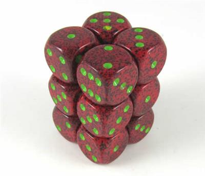 Chessex Speckled 16mm d6 Tärningar med Pips - Jordgubbe (12 Tärningar)