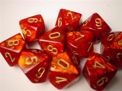 Chessex Ten D10 Sets - Scarab Scarlet w/gold