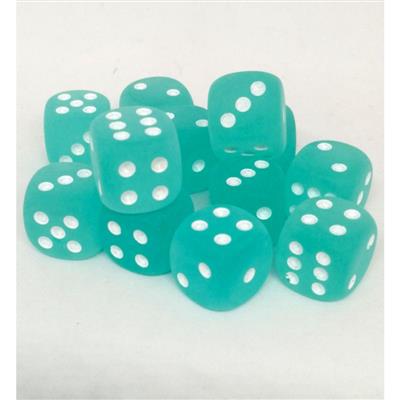 Chessex 16mm d6 med pips Tärningsblock (12 Tärningar) - Frostad Teal med Vita