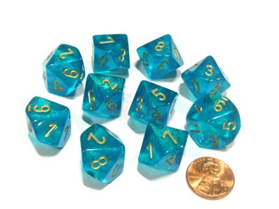 Chessex Borealis Teal/gold Luminary Set of Ten d10s