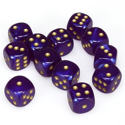 Chessex Borealis 16mm d6 Royal Purple/gold Luminary Dice Block (12 dice)