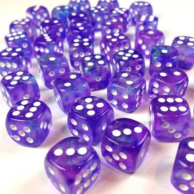 Chessex Borealis 12mm d6 Purple/white Luminary Dice Block (36 dice)