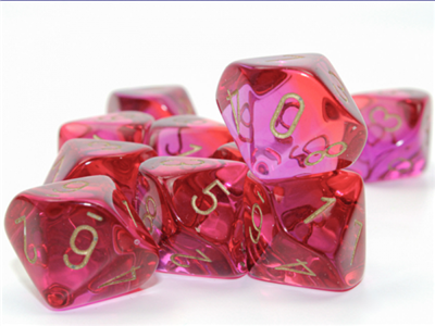 Gemini Translucent Red-Violet/gold Set of 10 d10s