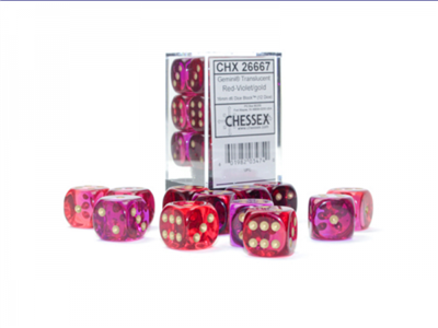 Gemini 16mm D6 Genomskinliga Röda-Violetta/Gul Dice Block (12 dice)