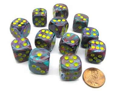 Chessex 16mm d6 with pips Dice Blocks (12 Dice) - Festive Mosaic/yellow