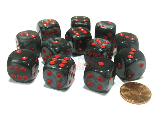 Chessex 16mm d6 Dice Blocks (12 Dice) - Velvet Black with Red