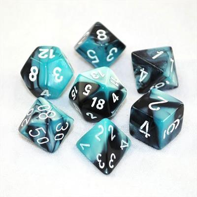 Chessex Gemini Polyhedral 7-Die Set - Black-Shell med Vit