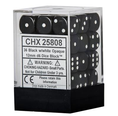 Chessex Opaque 12mm d6 Dice Blocks - Black/White (36 Dice)