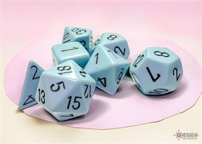 Chessex Opaque Pastel Blue/Black Polyhedral 7-Dice Set