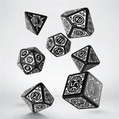 Steampunk Clockwork Black & white Dice Set (7)