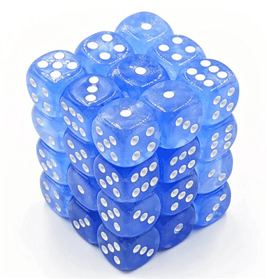 Chessex Borealis 12mm d6 Sky Blue/white Luminary Dice Block (36 dice)